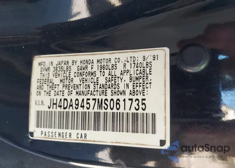 1991 Acura Integra Ls из США, поврежденный, VIN JH4DA9457MS061735